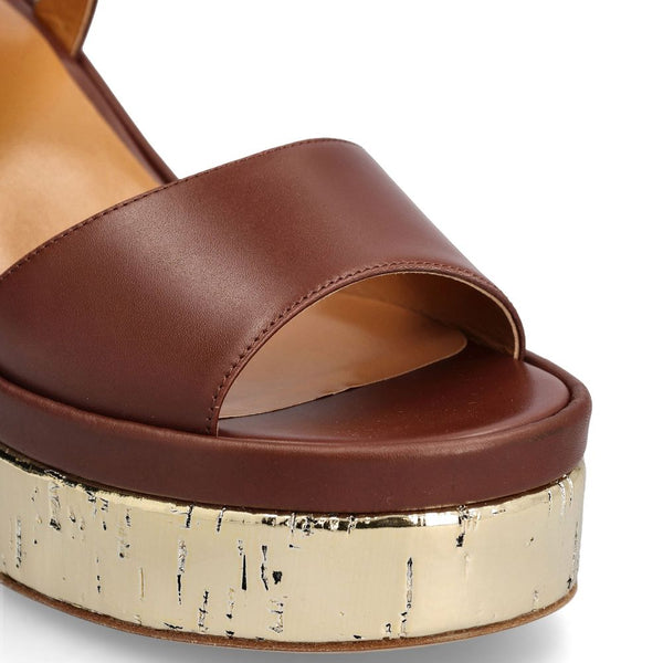 Braune Kalbsleder-Plateau-Sandalen