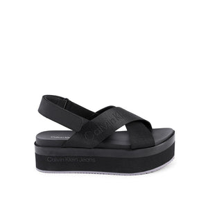 Schwarze Sandalen mit Plateau aus recyceltem Polyester