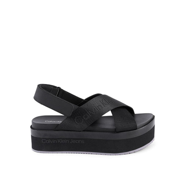 Schwarze Sandalen mit Plateau aus recyceltem Polyester