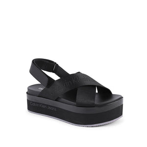 Schwarze Sandalen mit Plateau aus recyceltem Polyester