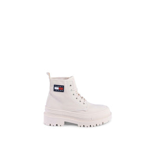 Beige-farbene Schnürstiefel aus recyceltem Baumwoll-Mix
