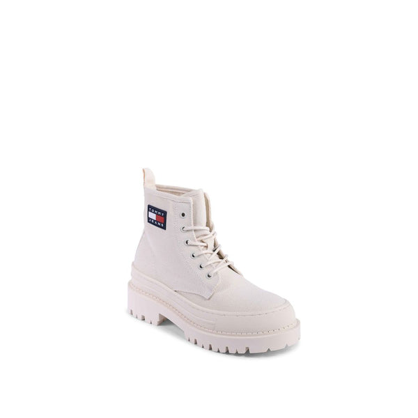Beige-farbene Schnürstiefel aus recyceltem Baumwoll-Mix