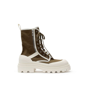 Khaki-Weiße Schnürstiefel aus Baumwolle