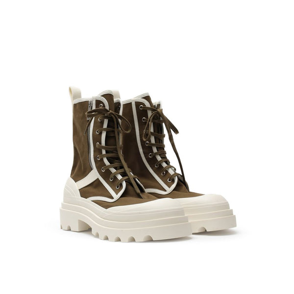 Khaki-Weiße Schnürstiefel aus Baumwolle