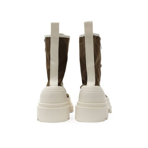 Khaki-Weiße Schnürstiefel aus Baumwolle