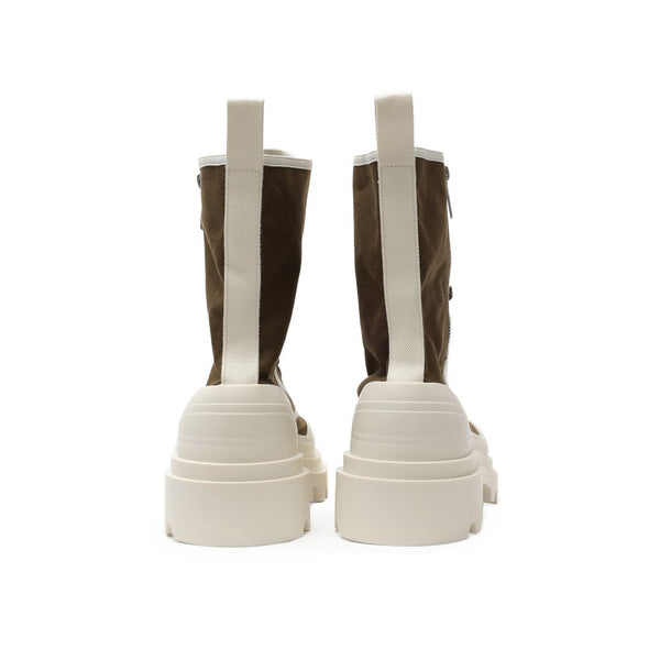 Khaki-Weiße Schnürstiefel aus Baumwolle