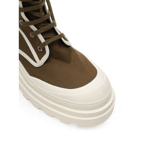 Khaki-Weiße Schnürstiefel aus Baumwolle
