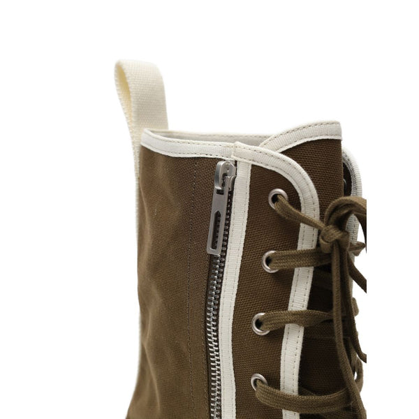 Khaki-Weiße Schnürstiefel aus Baumwolle