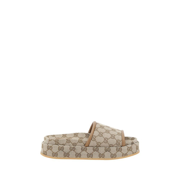 Beige Polyamid-Plateau-Sandalen
