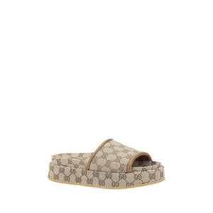 Beige Polyamid-Plateau-Sandalen