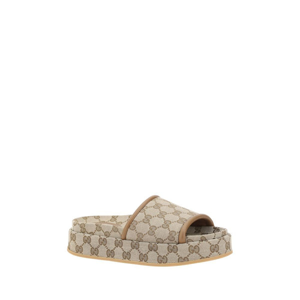 Beige Polyamid-Plateau-Sandalen