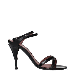 Schwarze Leder-Stilettosandalen