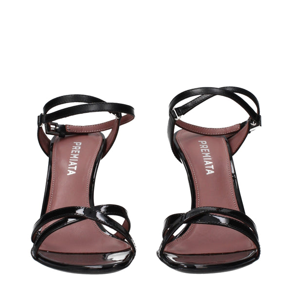 Schwarze Leder-Stilettosandalen
