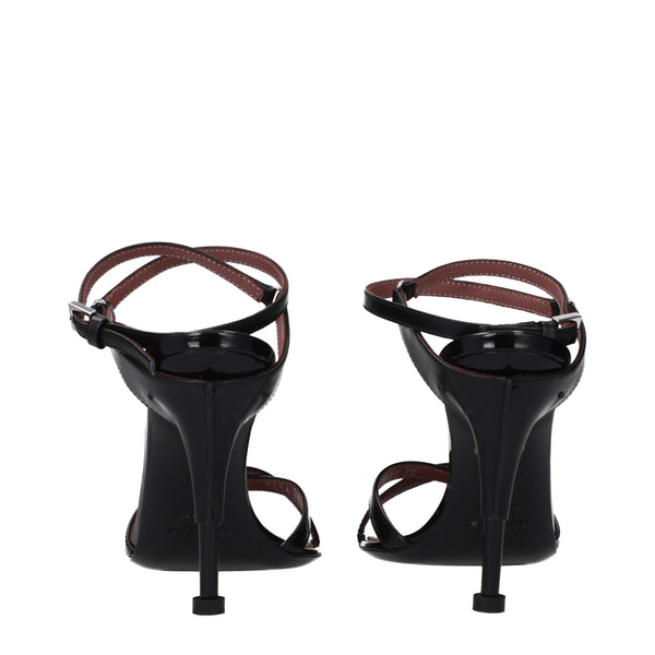 Schwarze Leder-Stilettosandalen