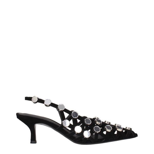 Schwarze Leder-Stilettosandalen