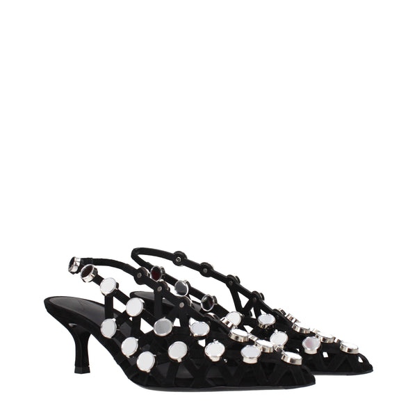 Schwarze Leder-Stilettosandalen