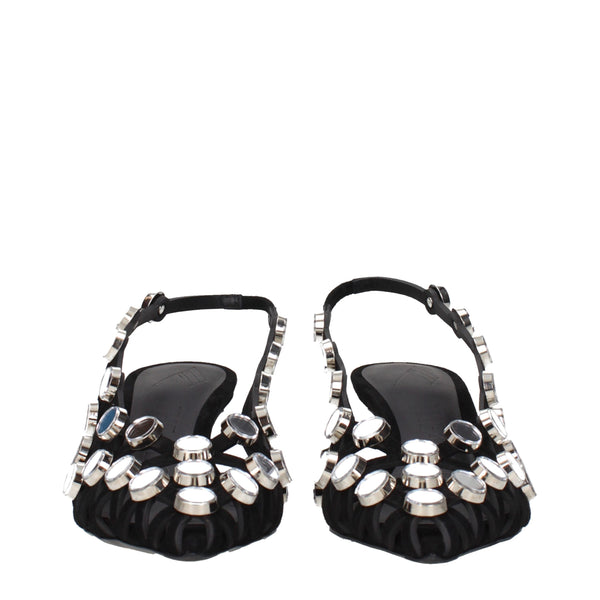 Schwarze Leder-Stilettosandalen