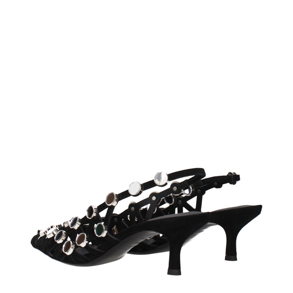Schwarze Leder-Stilettosandalen