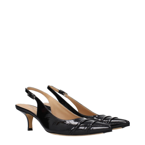 Schwarze Leder-Pumps mit mittlerem Absatz