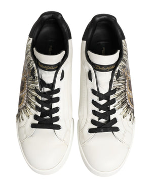 Weiße und Schwarze Sneakers mit Krone für Herren