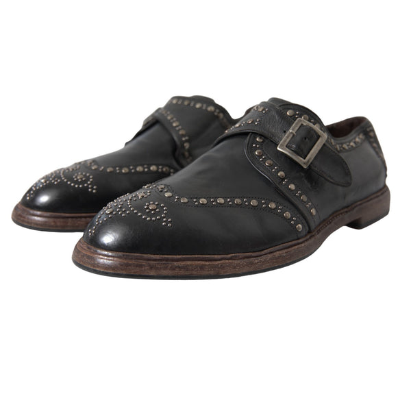 Schwarze Leder-Monk-Schuhe mit Nieten