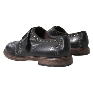 Schwarze Leder-Monk-Schuhe mit Nieten