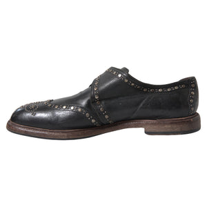 Schwarze Leder-Monk-Schuhe mit Nieten