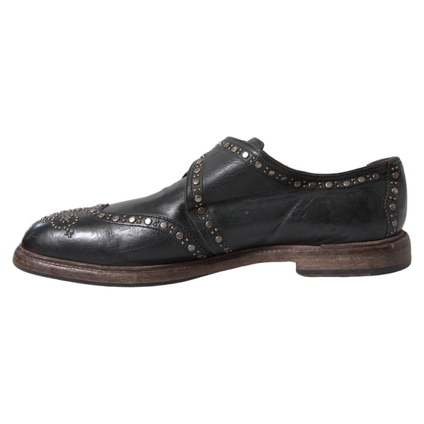 Schwarze Leder-Monk-Schuhe mit Nieten