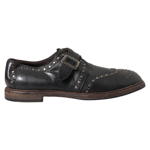 Schwarze Leder-Monk-Schuhe mit Nieten