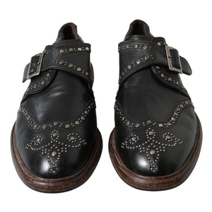 Schwarze Leder-Monk-Schuhe mit Nieten