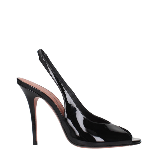 Schwarze Leder-Stilettosandalen