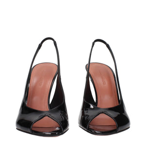 Schwarze Leder-Stilettosandalen