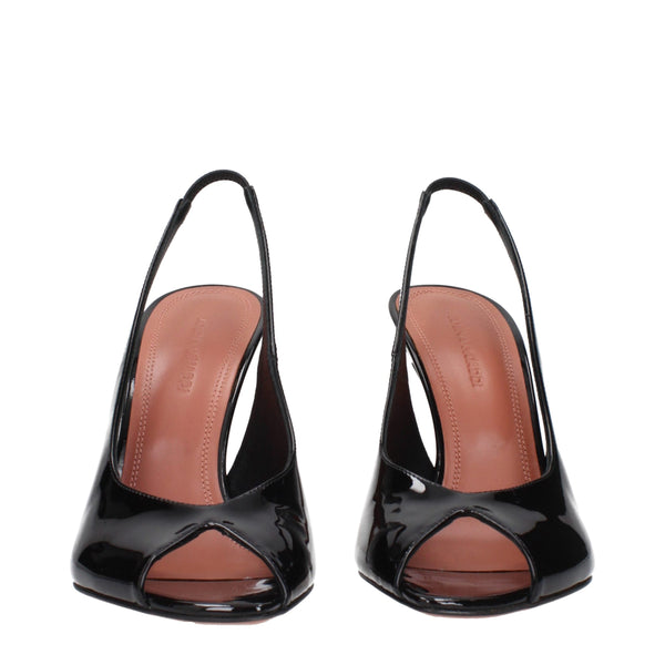 Schwarze Leder-Stilettosandalen
