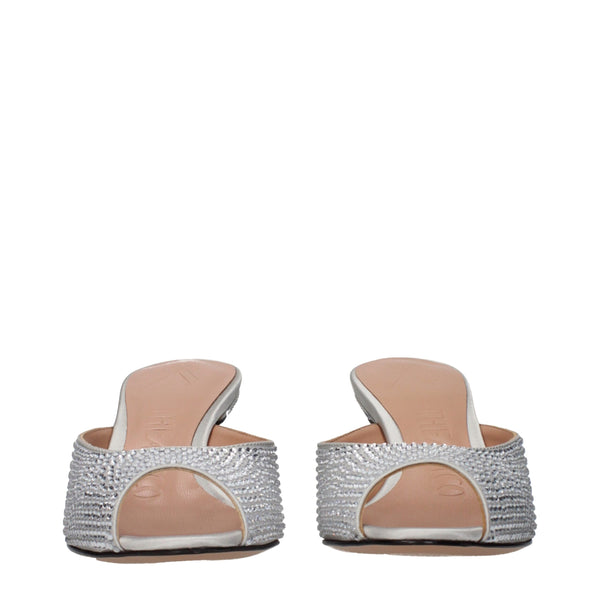 Silberne Satin-Stilettosandalen