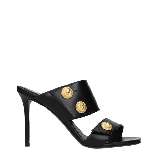 Schwarze Leder-Stilettosandalen