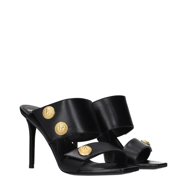 Schwarze Leder-Stilettosandalen