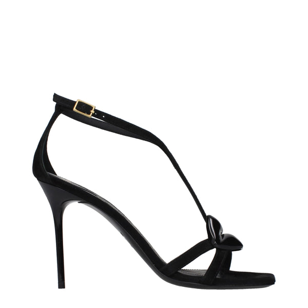 Schwarze Leder-Stilettosandalen