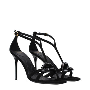 Schwarze Leder-Stilettosandalen