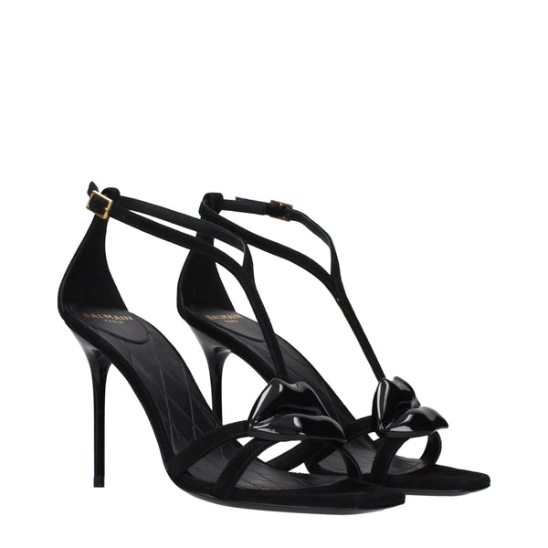 Schwarze Leder-Stilettosandalen