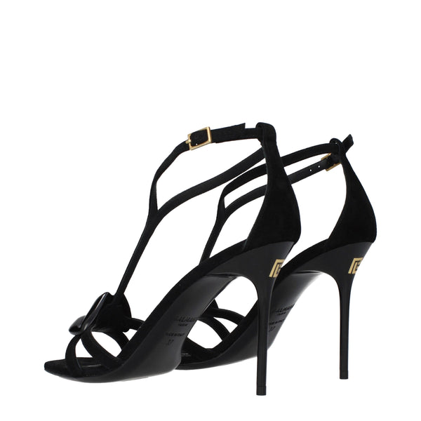 Schwarze Leder-Stilettosandalen