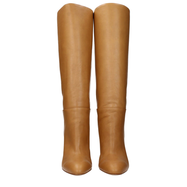 Braune Lederstiefel mit hohem Absatz