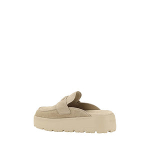 Beige Gummisohle Plateau-Loafer